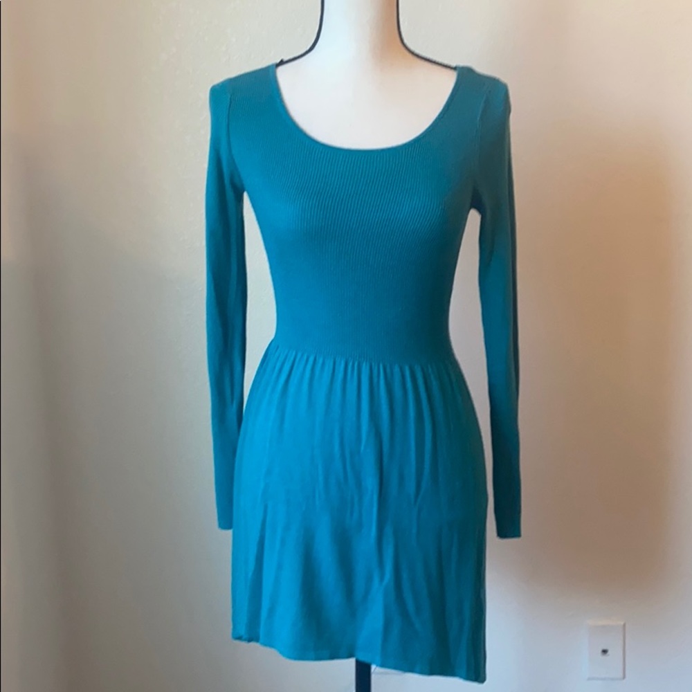 Blue sweater dress